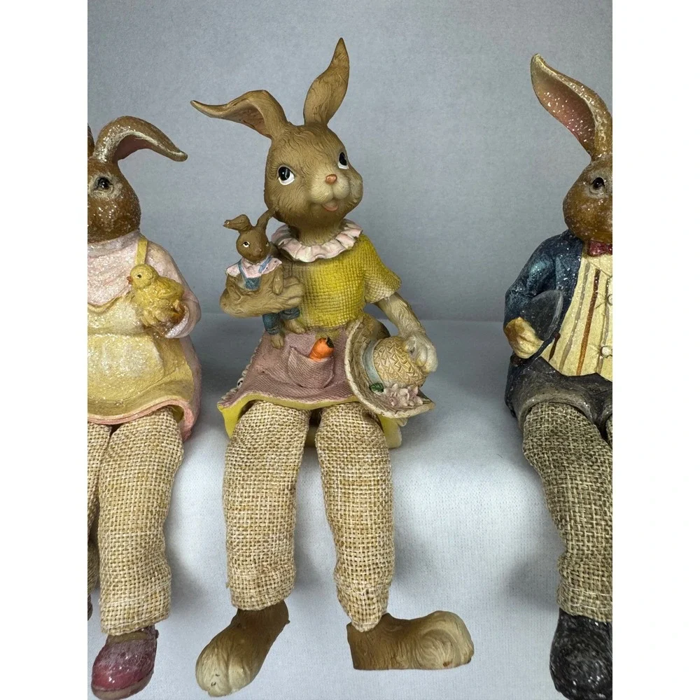 Easter Bunny‎ Shelf Sitter Set 3pc Multicolor Spring Decor Resin Burlap